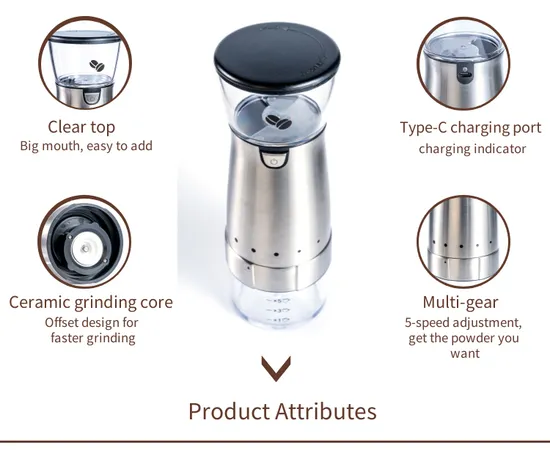 Home Appliances Stainless Steel USB Rechargeable Portable Electric Mini Coffee Maker Grinder Set 